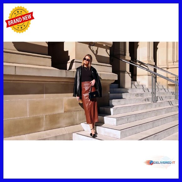 Faux Leather Maxi Skirt High Waist Pencil Slit Work Casual - Picture 8 of 8